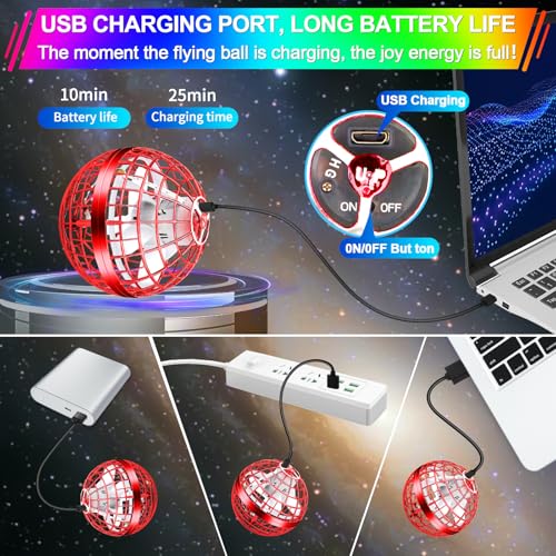 Image of Flying Orb Ball Toy,2026 Upgraded Parachute LED,Magic Hand Controlled Flying Gravity Ball,Cosmic Globe Boomerang,Cool Christmas Birthday Gift for 6 7 8 9 10+ Year Old Boys Girls-Blue & Red