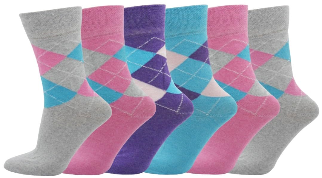 SOCK-TEC 6 Pairs Ladies Non Elastic Socks Diabetic Friendly Soft Cotton Wide Loose Top Grip