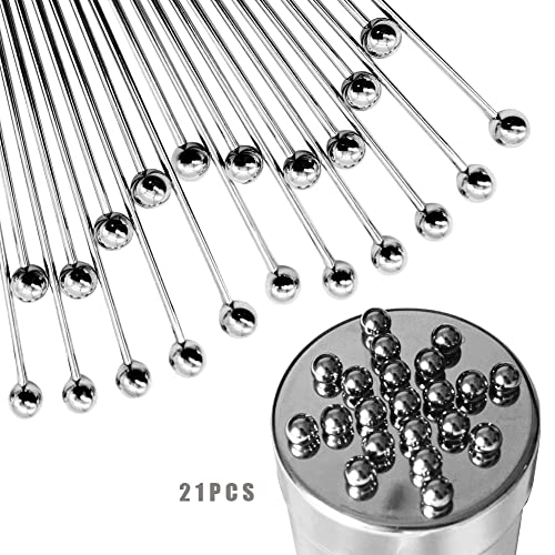 Amersis 21Pcs Cocktail Picks With Holder Jar Fruit Toothpicks Stainless Steel Olive Cheese Skewers Fruit Forks Sandwich Appetizer Dessert Sticks For Party Decoration Supplies With Storage Cylinder #TOP7