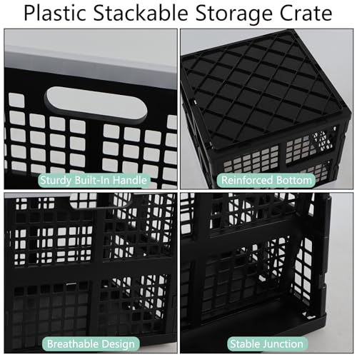 Kekow 22 L Plastic Collapsible Crate, 3 Pack Plastic Stackable Storage Crate, Cubes Organizer Baskets - Image 4