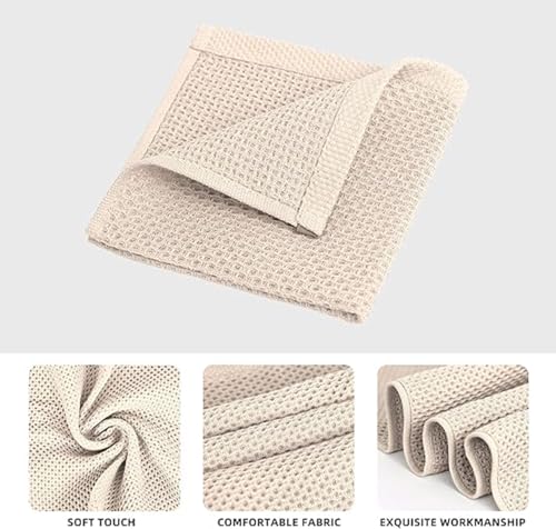Image of Cotton Kitchen Dish Cloths, 4 Pack Super Absorbent and Lint Free Waffle Weave Dish Towels, Fast Drying Dish Rags for Washing Dishes, 13.4 X 13.4 Inch, Black (Beige, Pack of 4)