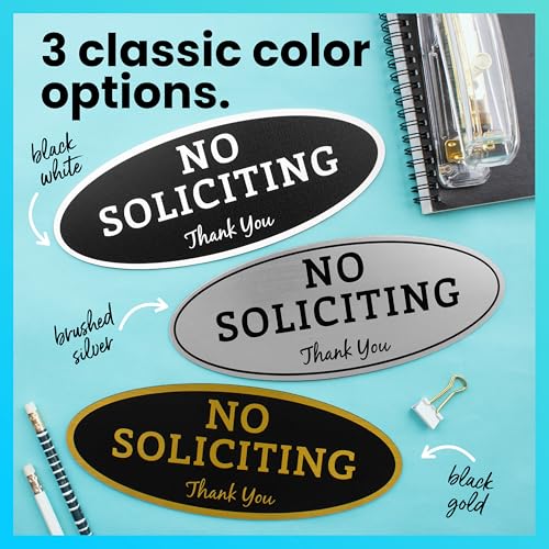Image of ExcelMark No Soliciting Sign for House or Business - Durable Indoor /Outdoor Sign - Easily Attach to Front Door - UV and Weather Resistant (Medium - 2.8 inchx 7 inch, Black with Gold Letters)