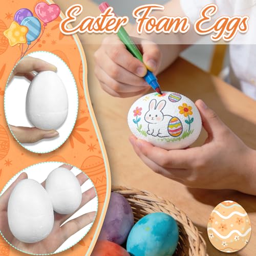 image for Haawooky 100 PCS Easter Foam Eggs,6 Sizes White Smooth Craft Eggs,Blan