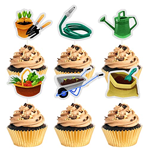 MEFENG 18 Pcs Vegetable garden Theme Cupcake Topper, Garden Tool Summer Party Dessert Cupcake Decorations - Spring Theme Party Decor -Vegetable Cake Supplies
