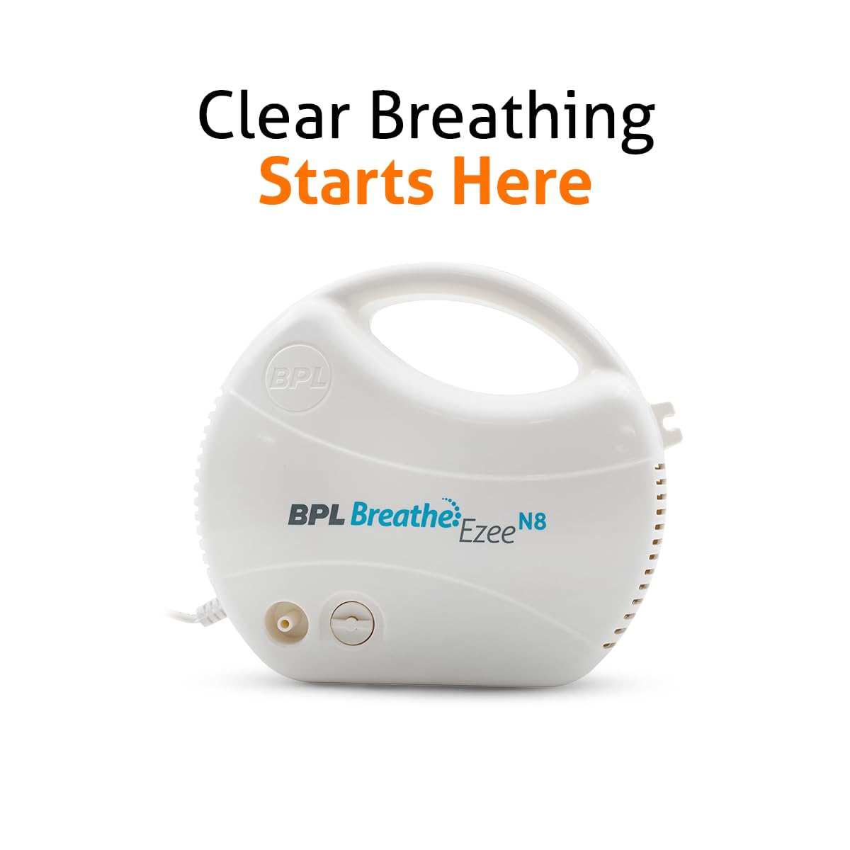 BPL Medical Technologies Breathe Ezee N8 Nebulizer Low Noise Compressor Nebuliser Machine for Child And Adult, Portable Nebulizer - White