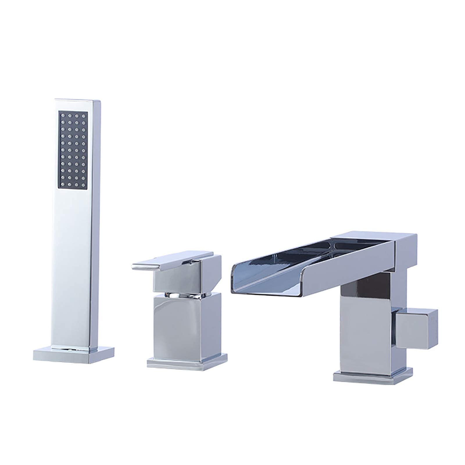 QUSYZD Waterfall Bathtub Faucet with Handheld Shower Head, Widespread Tub Faucet Set Deck Mount Chrome Tub Filler Faucet 3 Holes Tub Tap for Bathroom,