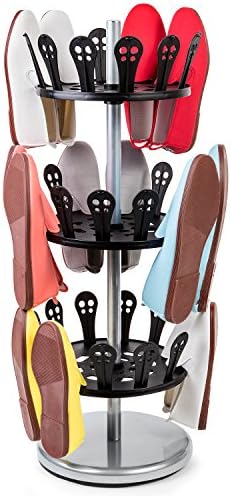 Tatkraft ROLL Rotating Shoe Rack, 3 Tier Shoe Rack Carousel with Solid Base, Revolving Shoe Rack, 18 Pairs, 31 X 86 X 31cm, Steel and Plastic
