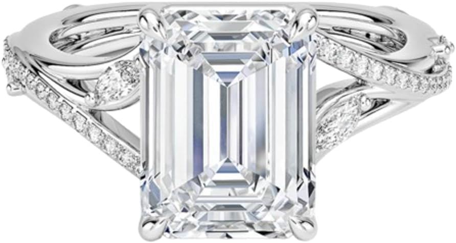 1–5 Carat Emerald Cut Lab Grown Diamond Ring VVS2 10K 14K 18K Solid Gold & 925 Sterling Silver Engagement Ring Nature Inspired Wedding Bridal Anniversary Christmas Gift for Women(IGI Certified)
