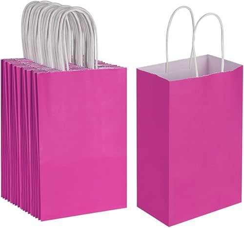 Miniatura 3 de Oikss Cada paquete de 50 bolsas pequeñas de papel kraft amarillo y fucsia con asas a granel