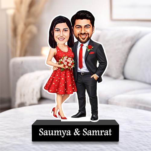 Image of ZOCI VOCI Personalized Couple Gift from Photo, Custom Name Acrylic Couple Caricature, Romantic Gift for Couples (Ever After, Without Light)