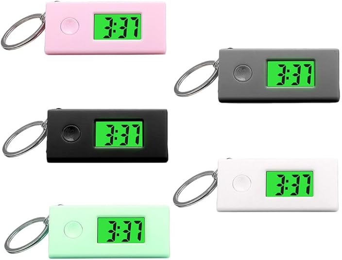 Mikikit Keychain Digital Watch, 5pcs Keychain Watch Outdoor Luminous Digital Watch Pendant Keyring Small Keychain Pocket Watch Hanging Portable Key Ring Digital Watch