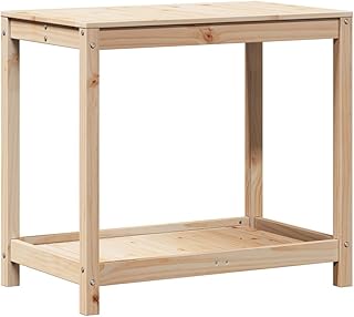 kangqiling 832397 - Mesa con estante de madera maciza de pino, 82,5 x 50 x 75 cm, color marrón