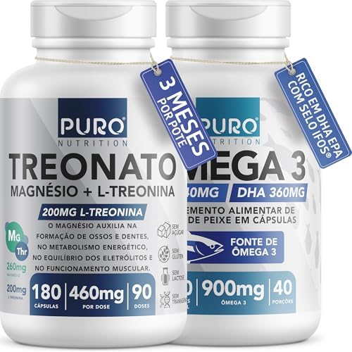 Treonato Puro Nutrition Magnésio e L-Treonina 180 Cápsulas + Ômeg...