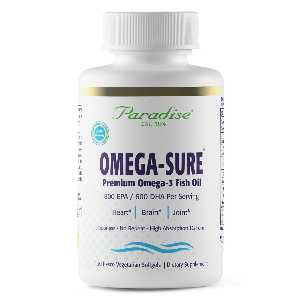 Paradise Herbs Omega-Sure Omega-3 Fish Oil, 120 Vegetarian Softgels 120 Count (Pack of 1)