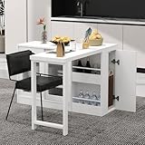 Máximo espacio de almacenamiento: el diseño bien pensado incluye una puerta oculta en el lado derecho con espacio de almacenamiento adicional para utensilios de cocina más grandes y dos estantes ajustables en altura. Los estantes abiertos en los lados proporcionan espacio para botellas de vino, especias u otros accesorios de cocina de uso frecuente, manteniendo todo a mano. La mesa de bar con espacio de almacenamiento también ofrece suficiente espacio para sus bebidas, utensilios y decoraciones.