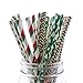 Ipalmay Christmas Drinking Straw, Biodegradable Paper Straws, 7.75 Inches, Red and Green, Pack of 100