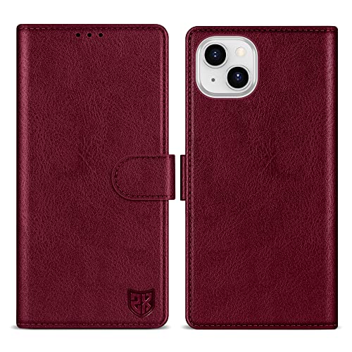 ZZXX for iPhone 14 Wallet Case with [RFID Blocking] Card Slot Kickstand Magnetic Closure Leather Flip Fold Protective Phone Case for iPhone 14 Case Wallet(Wine Red-6.1 inch)