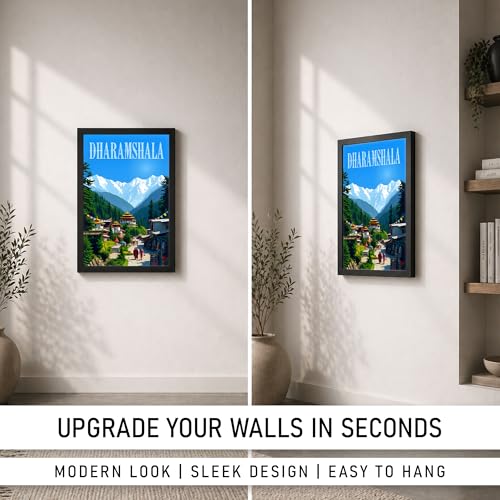 Image of CodersParadise inchDharamshala Framed Wall Poster (12 x 18 Inch) | Himalayan Mountain Landscape Travel Art | Scenic Monastery & Nature Wall Decor | Ready-to-Hang Frame for Living Room, Bedroom, Office