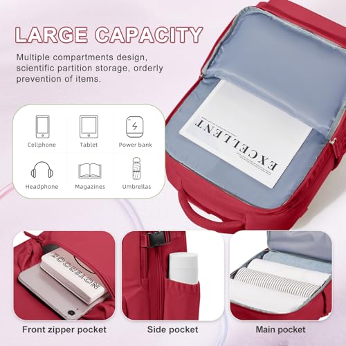 VECAVE Carry On Backpack for Women, Airline Approved Large Travel Backpack Flight Approved, Waterproof 14 Inch Laptop Backpack Business Work Backpacks Bag Men Mochila De Viaje Red. 12 VECAVE Carry On Backpack for Women, Airline Approved Large Travel Backpack Flight Approved, Waterproof 14 Inch Laptop Backpack Business Work Backpacks Bag Men Mochila De Viaje Red. - Image 6