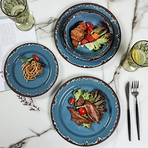 Melamine Dinnerware Set - Yinshine 12 Pcs Dinner Dishes Set,Plates And Bowls Sets, Lightweight,Unbreakable,Blue #TOP4