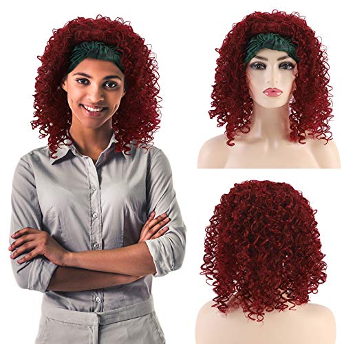 Afro Short Wig Curly Hair 2 in 1 Scarf Wigs Headband Synthetic Wigs for Women Daily Parties Cosplay 14 Inches…