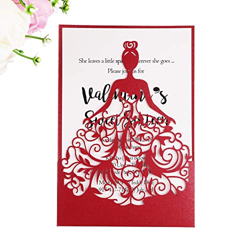 PONATIA 25PCS Laser Cut Crown Wedding Invitations Cards For Birthday Sweet 15 Quinceañera