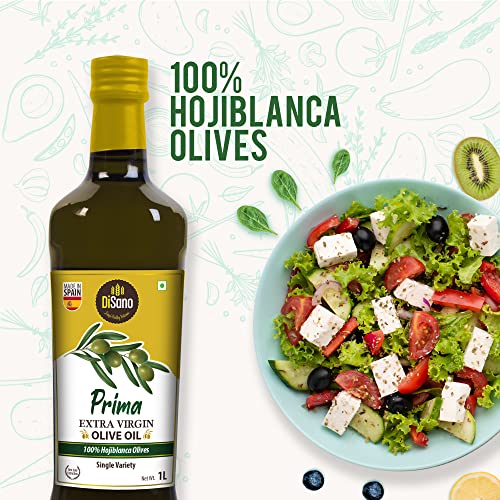 Image of DiSano Extra Virgin Olive Oil, Prima 1 Ltr (Glass Bottle), Made from 100% Premium Hojiblanca Olives