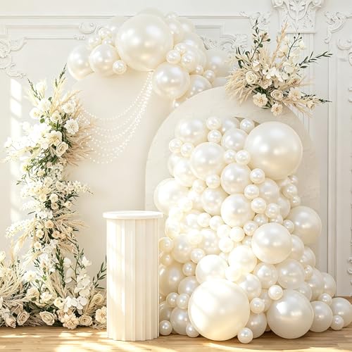 Image of 108Pcs Double Stuffed Pearl White Balloon Garland Arch Kit