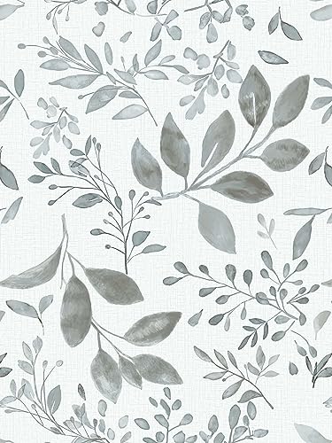 Image of MelunMer Grey Leaf Peel and Stick Wallpaper Boho - Modern Contact Paper Floral Self Adhesive Removable Wallpaper for Bedroom Bathroom Waterproof Gray Contact Paper for Cabinets 393 in L 17.3In W