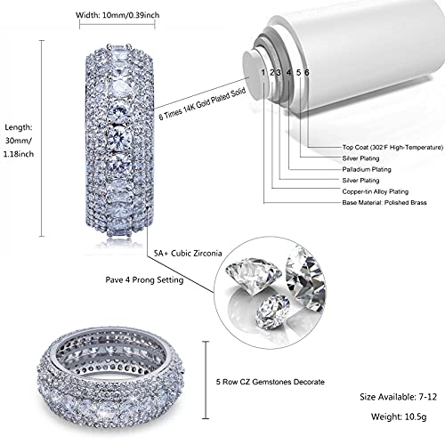 TOPGRILLZ 10MM Diamond Rings For Men 14K Gold Plated 5A+ Cubic Zirconia Iced Out Anniversary Bling Silver Band Pinky Mens Rings Fashion2