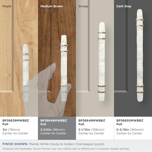 Image of Amerock | Cabinet Pull | Marble White /Golden Champagne | 3-3 /4 inch (96 mm) Center to Center | Carrione | 1 Pack | Drawer Pull | Drawer Handle | Cabinet Hardware