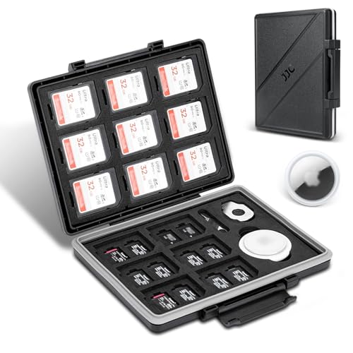 Image of JJC 45 Slots Memory Card Case for 30 Micro SD and 15 SD Cards with AirTag Slot, Water-Resistant Anti-Shock Anti-Dust, Micro SDHC /SDXC TF Card and SD /SDHC /SDXC Holder Organizer Storage