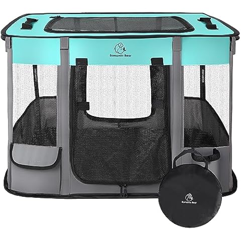ROMANTIC BEAR Foldable Dog Cat Playpens,Portable Exercise Kennel Tent,Indoor Outdoor Travel Camping Use for Puppy Cats Kittens Rabbit Small Animals with Carrying Case Cover