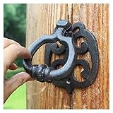 Door Knocker Wall Decor for Front Door Decoration Wooden House Courtyard Door Knockers, Classic Front Door Knocker Vintage Garden Entry Pull Knocker with Fittings,Cast Iron Finish Door Handle