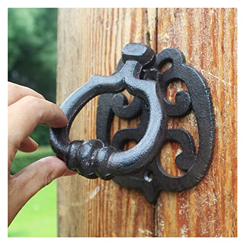 HAIXHX Heurtoir de Porte Heurtoirs de Porte de Cour de Maison en Bois, Heurtoir de Porte d'entrée Classique Heurtoir de Traction d'entrée de Jardin Vintage avec raccords, Poignée de Porte en Fonte Cover