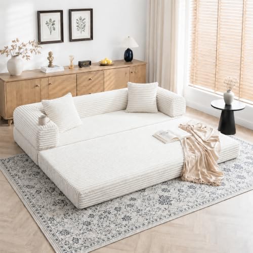 Image of AUGOP Futon Sofa Bed Boneless Couch for Living Room,Pull Out Couch with Sleeper Sofa,Day Bed Couch with Storage Pocket,Removable Corduroy with 2 Pillow