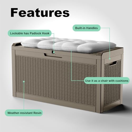 Image of 60 Gallon Waterproof Resin Deck Box, UV Resistant Outdoor Storage for Garden, Patio, Porch, Delivery（Gray，60 Gallon）