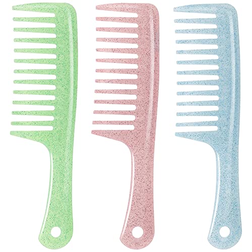 Wide Tooth Comb, CGBARBER Colorful Glitter 3-Pack Hair Comb, Professional Paddle Comb, Durable and Anti-Static, Suitable for Curly, Long, Wet, Smooth Hair,