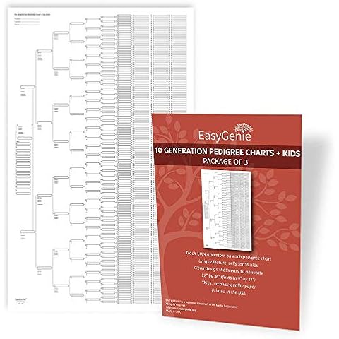 EASYGENIE 10 Generation Blank Pedigree Charts (Package of 3) | Archival Quality Genealogy Chart Blanks Cover