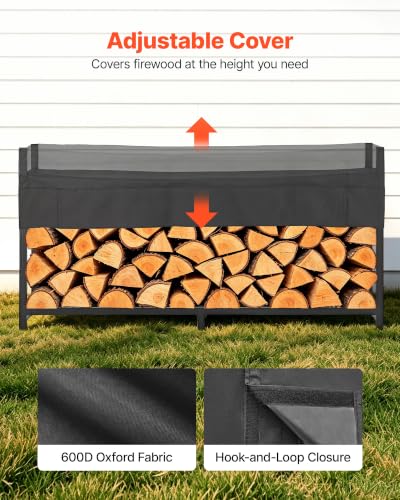 Image of VEVOR Firewood Rack with Waterproof Cover 8ft 1 /2 Cord Outdoor Wood Storage