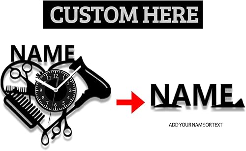 Miniatura 10 de Reloj de pared personalizado para peluquería con nombre personalizado, reloj de pared de madera para salón de diversión, peluquería, reloj de pared