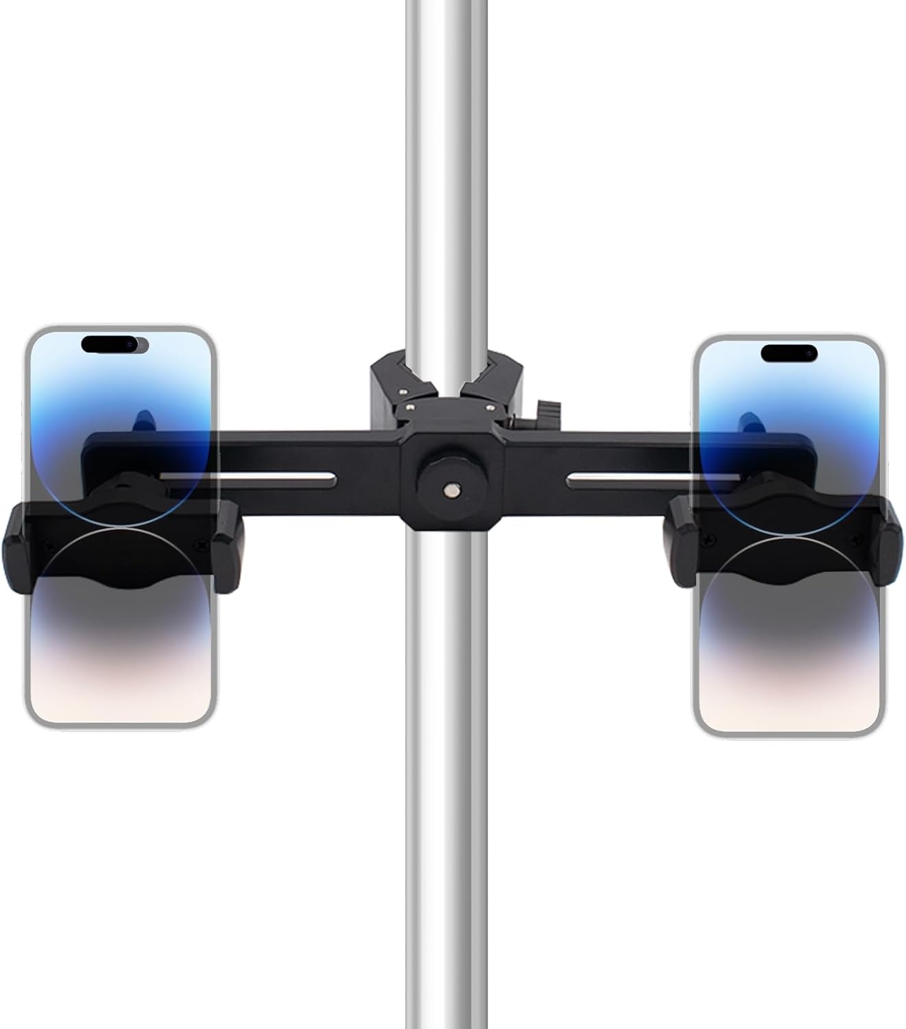 SnowTing Universal Dual Phone Holder with Crab Clamp, 360° Rotation Adjustable Clip Stand Smartphone Tripod Mount Adapter for Vlog Live Streaming Video Recording Selfie