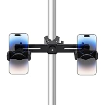 SnowTing Universal Dual Phone Holder with Crab Clamp, 360 Rotation Adjustable Clip Stand Smartphone Tripod Mount Adapter for Vlog Live Streaming Video Recording Selfie