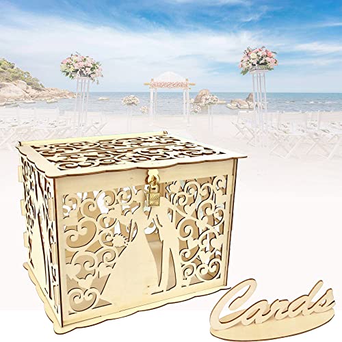 YDDZ Boîte de Cartes de Mariage, Boîte en Bois pour Cartes Mariage, Boîtes à Cadeaux Rustique, Boîte à Cartes de Mariage en Bois, pour Mariage, Anniversaire, Fête Prénatale, Fête Cover