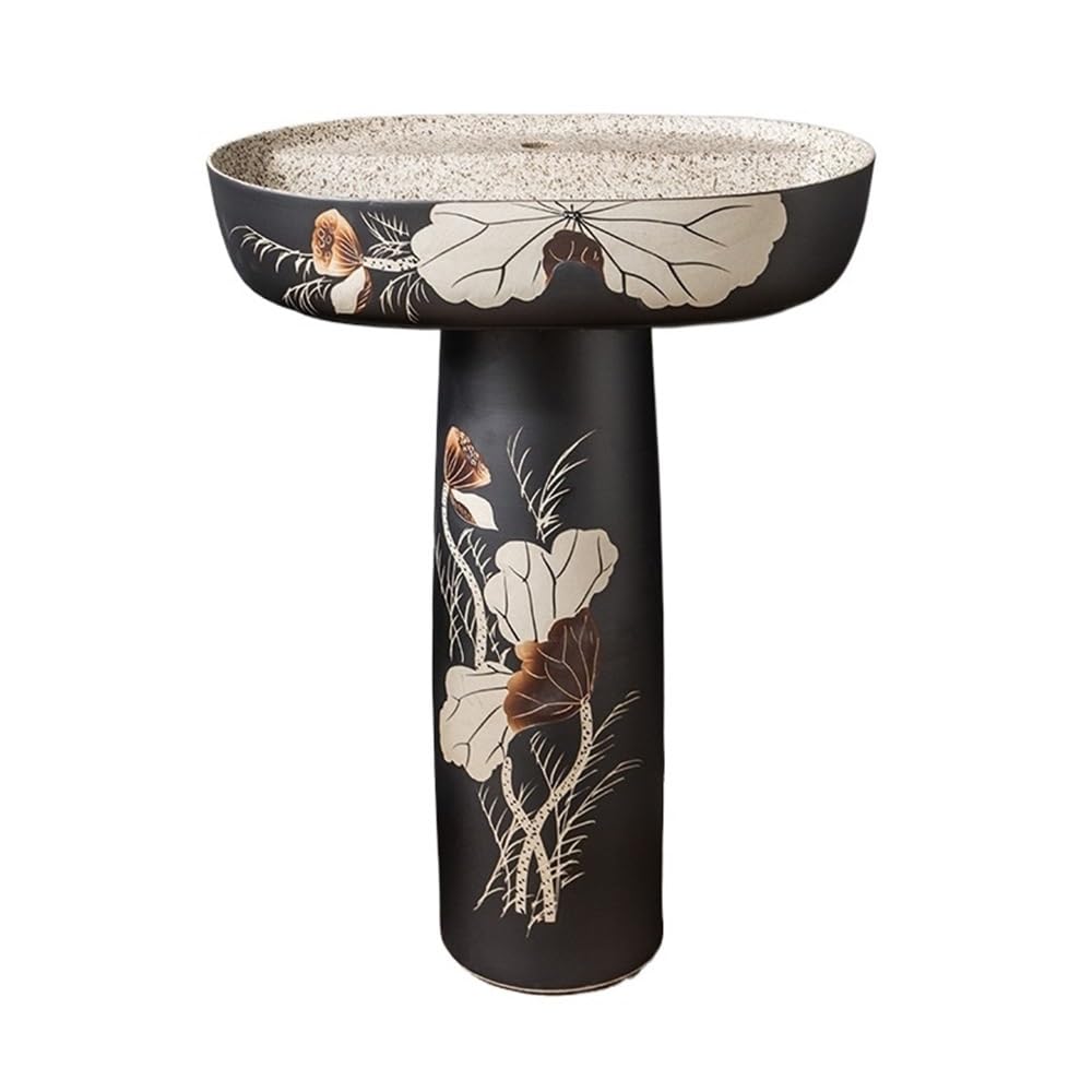 Free-Standing Bathroom Pedestal Sink with Drain Kit and Faucet Balcony Ceramic Washbasin Lavatory Column