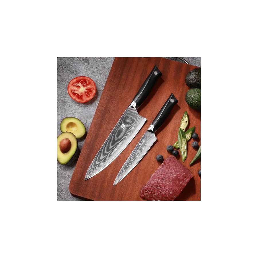 8C-Pro-Damascus-Kitchen-Knife-Set-2pc8-Chef-Knife-and-55-Utility-KnifeHigh-Carbon-Stainless-Steel5-Star-SharpnessBlack-Ergonomic-G10-HandleLoves-Gift-Box 8C Pro Damascus Kitchen Knife Set 2pc,8" Chef Knife and 5.5" Utility Knife,High Carbon Stainless Steel,5-Star Sharpness,Black Ergonomic G10 Handle,Love's Gift Box