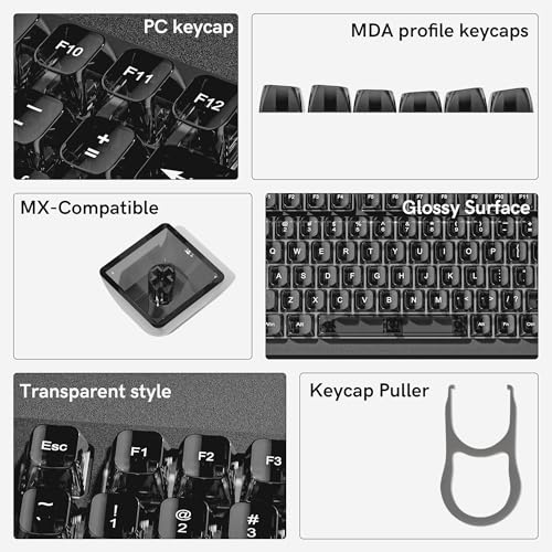 Image of dagaladoo Clear keycaps,Transparent Keyboard keycaps,Jelly Key caps Set,Shine Through keycap,MDA Profile Keyboard caps for Mx Switches Mechanical Keyboard(Dark Grey,115-keys)