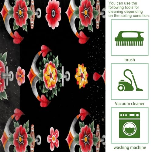 Tapis de couloir pour cuisine et buanderie motif ancres maritimes
