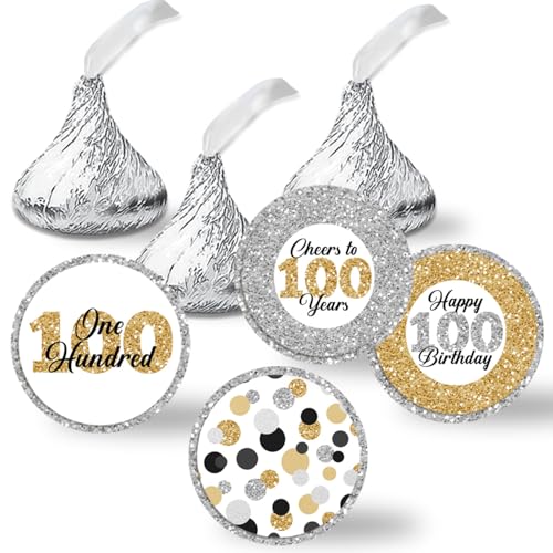 Stickers 100e anniversaire ronds de 1,9 cm pour décorer les sachets de friandises de fête