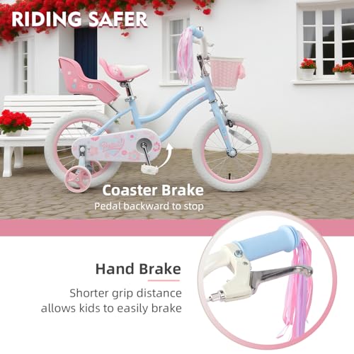 Image of Glerc Petal Girls Bike 12-18 Inch for Ages 2-9, Kids Bike with Training Wheels, Basket & Streamers, Princess Style Kids Bicycle, for Girls